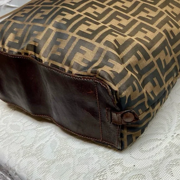 Vintage Fendi Zucca Brown Canvas Tote Hand Bag 14in x 13in x 4in - Picture 8 of 13